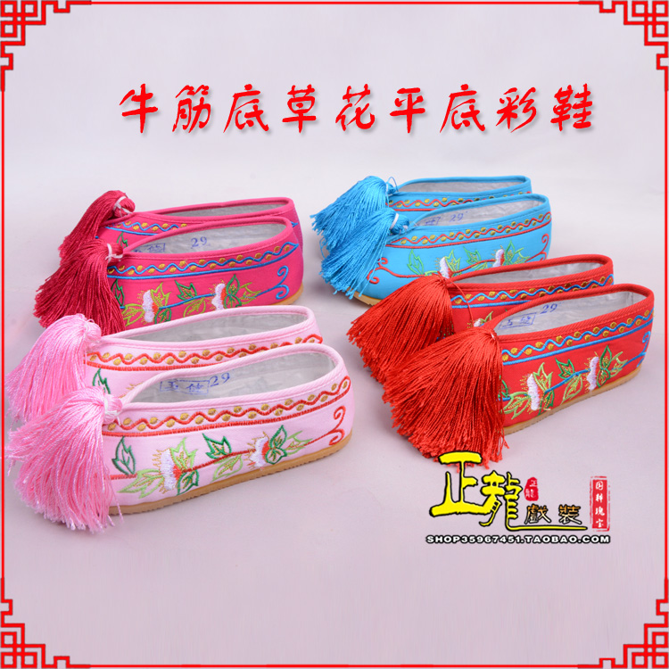 西乌珠穆沁旗京剧越剧戏曲花旦彩鞋 牛筋底草花平底彩鞋